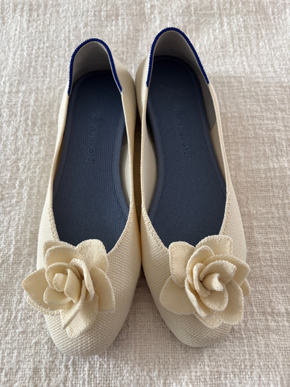 Rothy's Cream Floral Knit Ballet Flats with Navy Insole